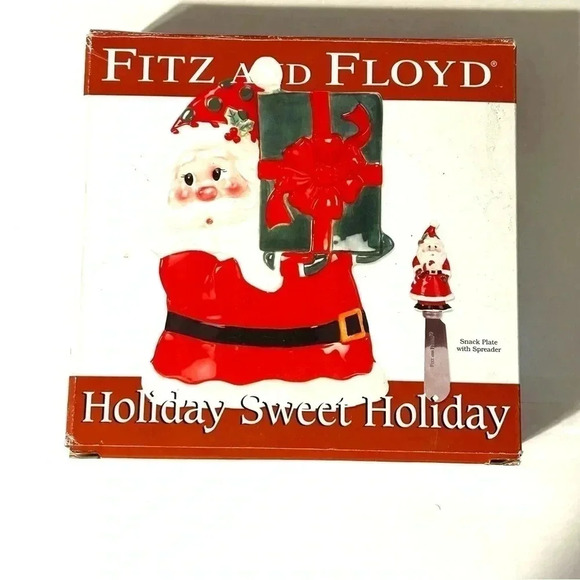 Fitz And Floyd Christmas Holiday Sweet Santa Snack Plate And Spreader Pre-Owned - Picture 1 of 9
